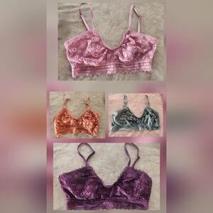 Set of Four Lace Bralettes in Pink, Orange, Hunter Green, Magenta (EUC) M